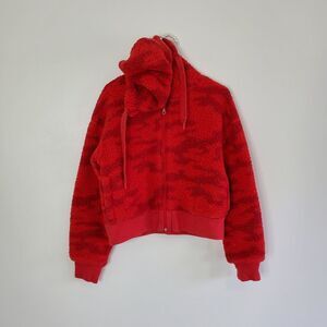 Offline Red Camo Sherpa Cropped Zip Up Jacket | Medium